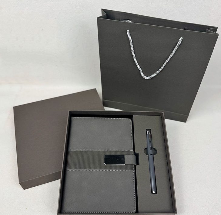 A5 Perfect Binding Notebook and Metal Pen with Additional Refill Gift Set