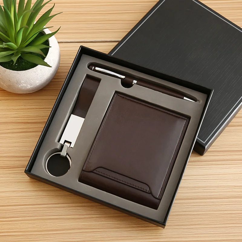 Metal + PU Keychain, Metal Pen and PU Wallet Gift Set gallery 1