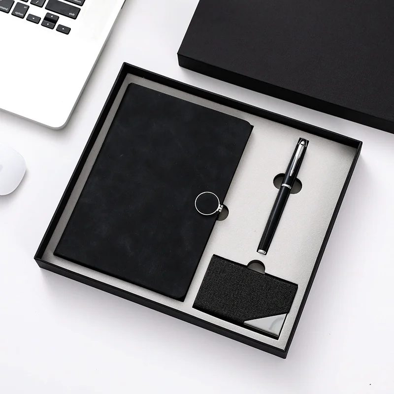 A5 Perfect Binding Notebook, Metal Pen and PU Cardholder Gift Set