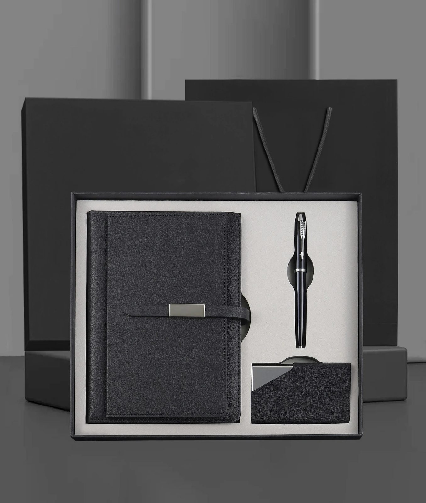 A5 Perfect Binding Notebook, Metal Pen and PU Cardholder Gift Set gallery 1