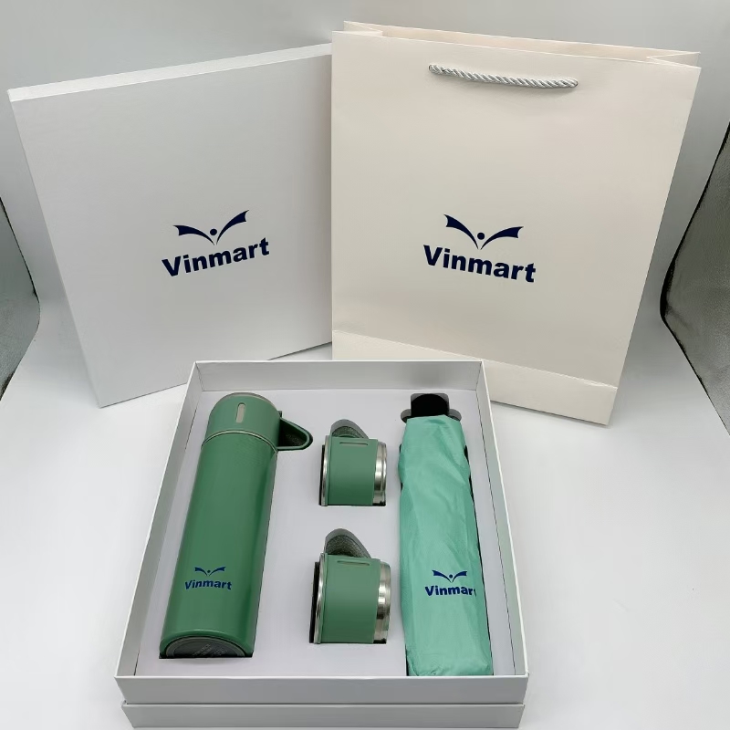 304 Stainless Steel Mug, 2 Cups & Umbrella Corporate Gift Set