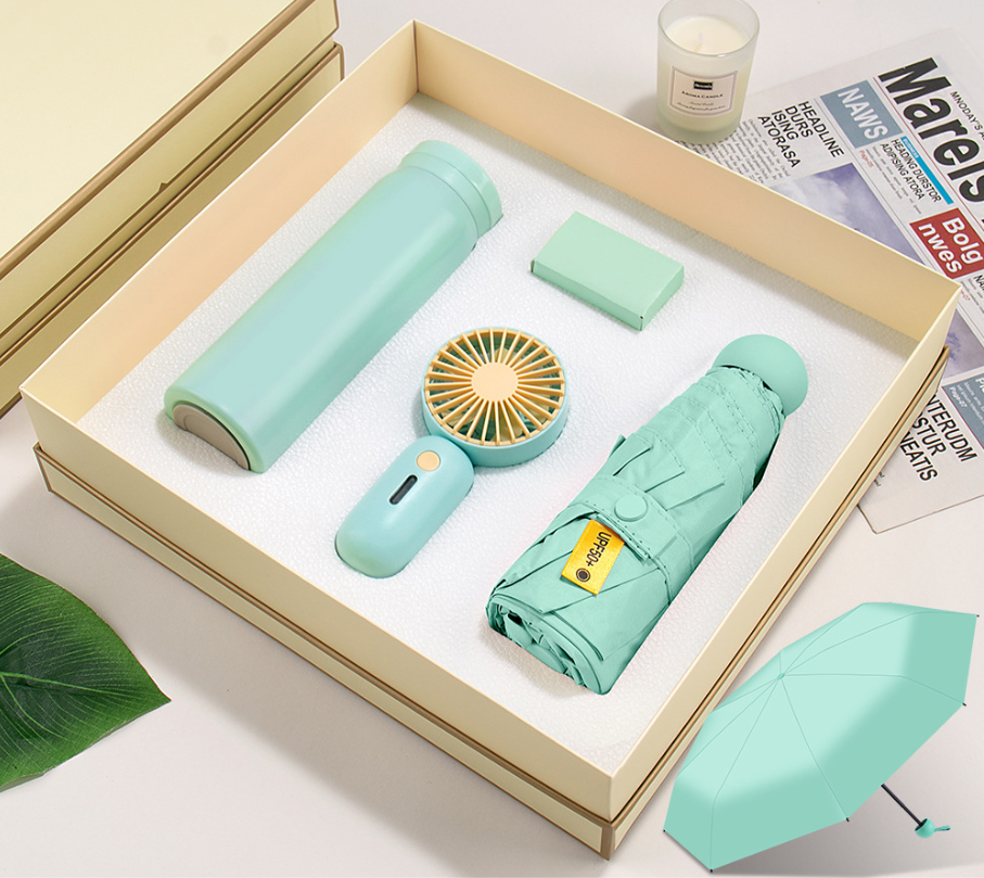 Bottle, Mini Fan and Umbrella Gift Set