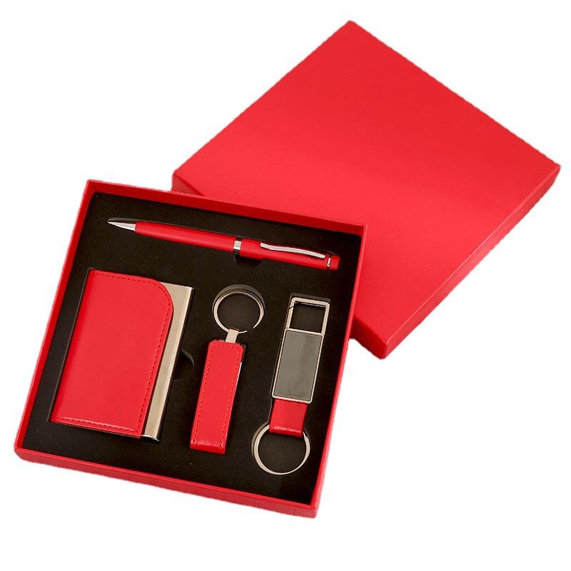 PU U Flash Drive 16G, Metal Pen, PU + Metal Keychain and Card Holder Gift Set