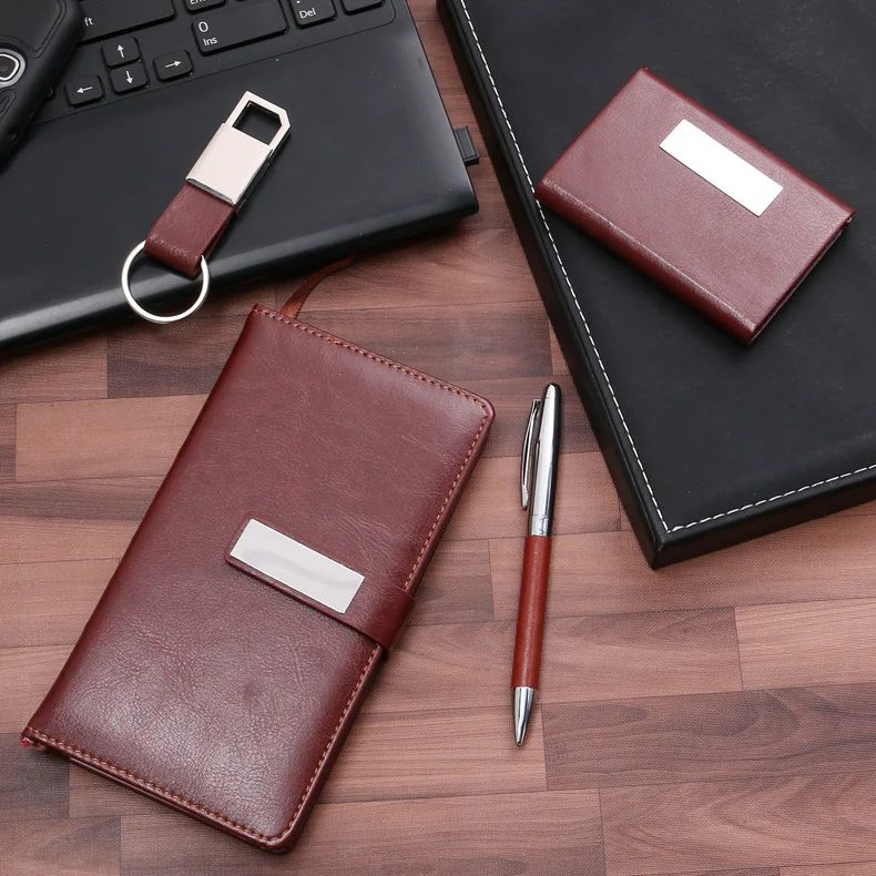 A6 Perfect Binding Notebook, Metal Pen, PU + Metal Keychain and Card Holder Gift Set gallery 1