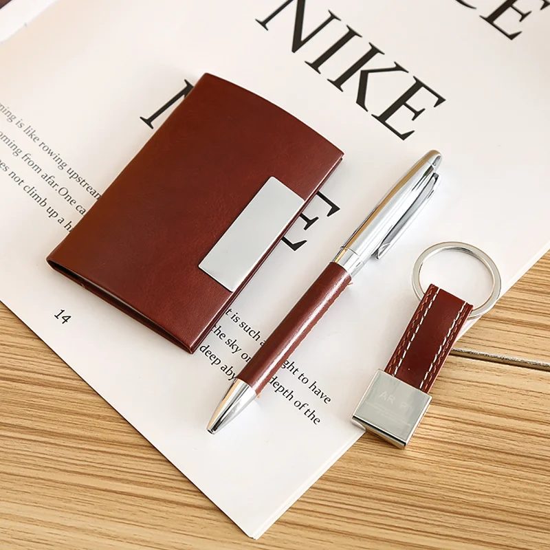 A6 Perfect Binding Notebook, Metal Pen, PU + Metal Keychain and Card Holder Gift Set gallery 3