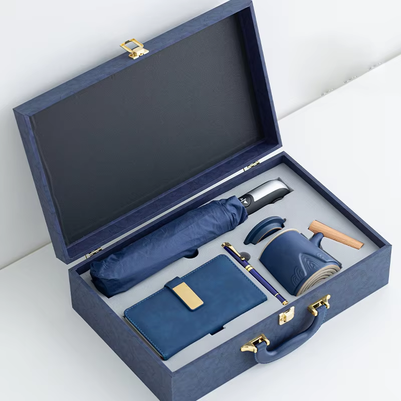 A6 Perfect Binding Notebook, Automatic Umbrella, Metal Ball Pen and Ceramic Teacups for Separating Tea Leaves Gift Set