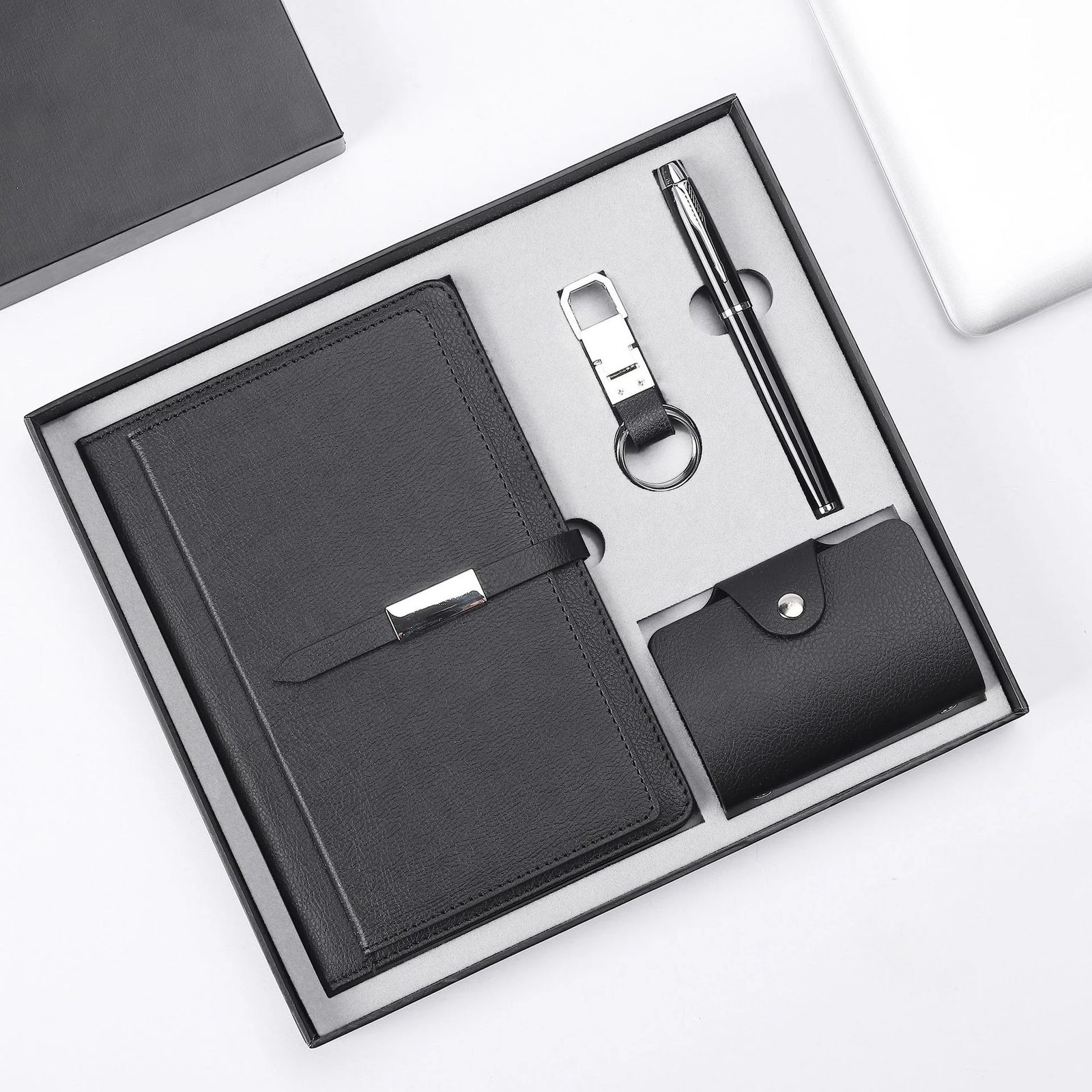 A5 Perfect Binding Notebook, Cardholder, PU + Metal Keychain and Metal Pen Gift Set gallery 5