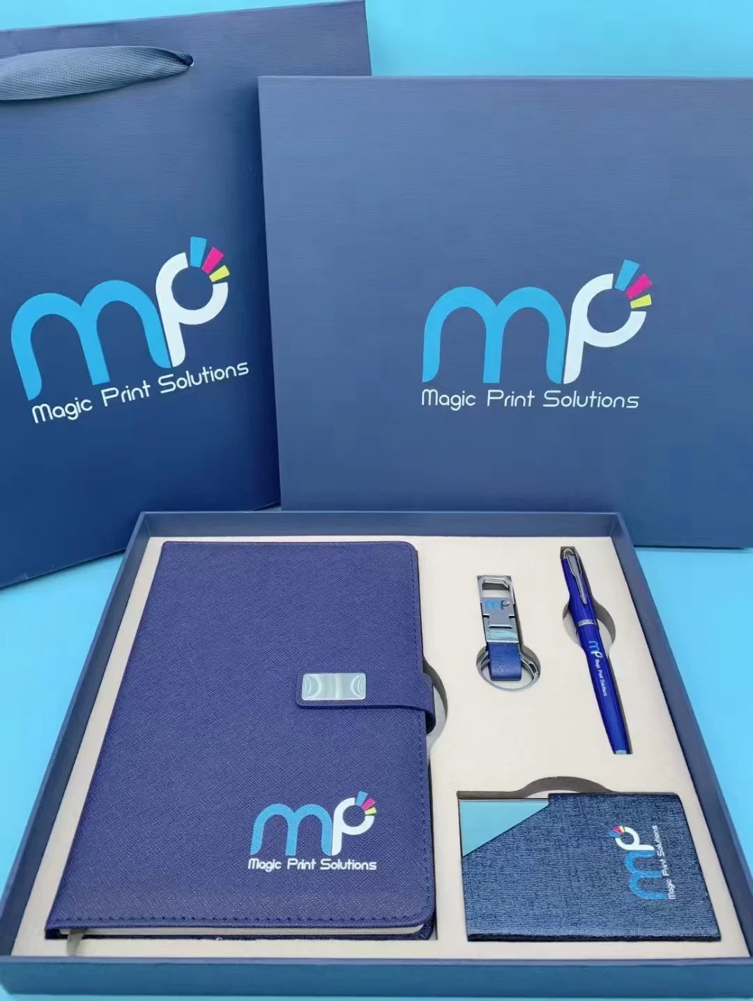 A5 Perfect Binding Notebook, Cardholder, Metal Keychain and Metal Pen Gift Set