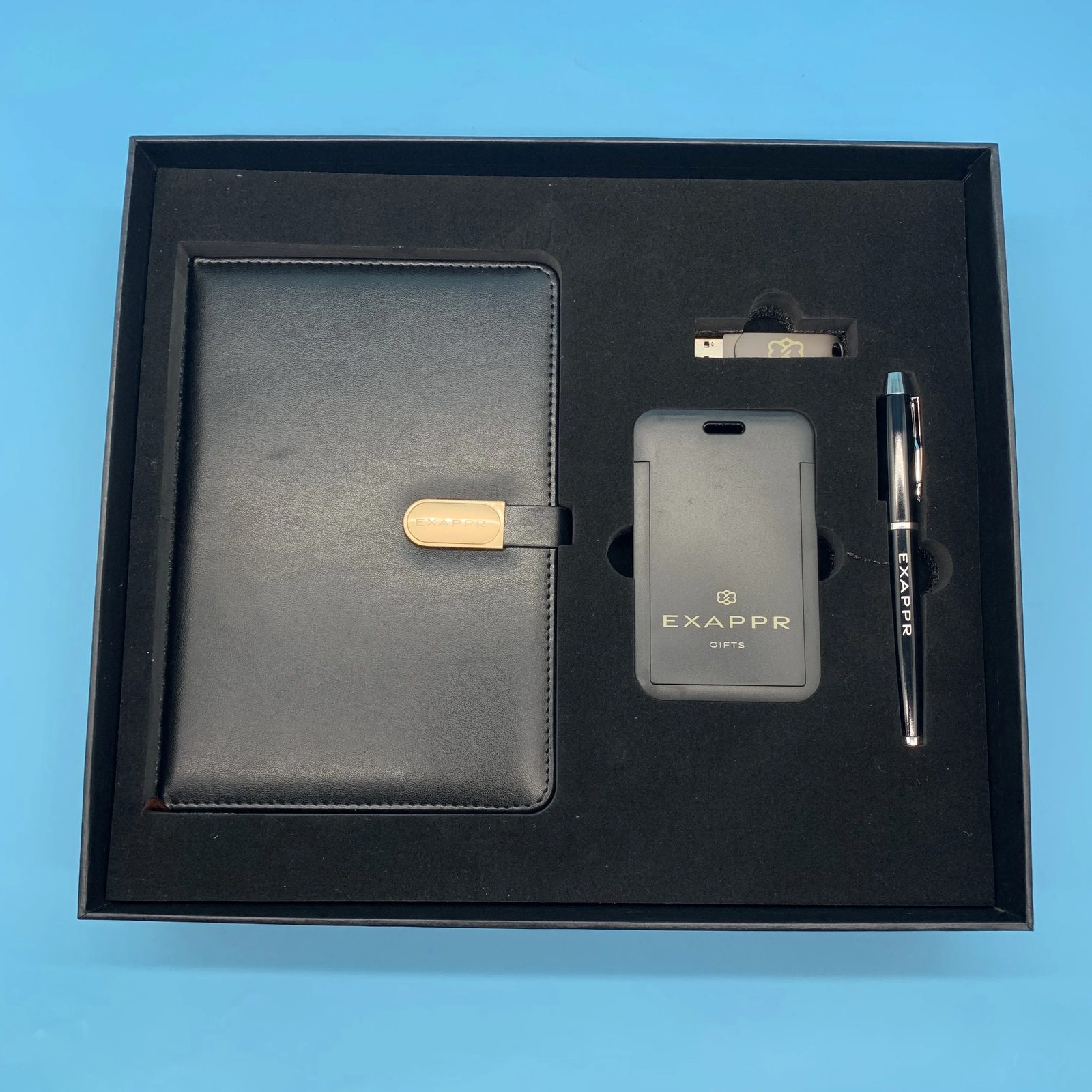 A5 perfect binding notebook, U disk 16GB, Cardholder and Metal pen gift set gallery 2