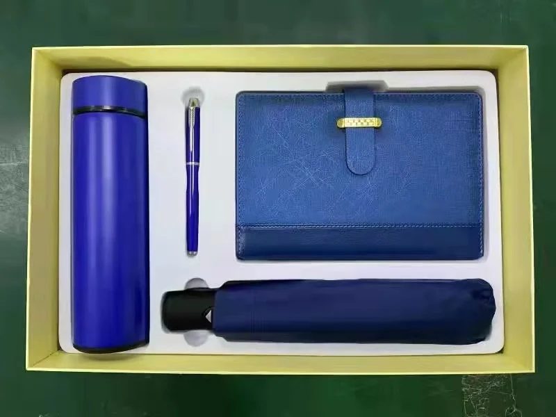 304 Stainless steel bottle without temperature display, Metal pen, Umbrella and A5 perfect binding notebook gift set gallery 4