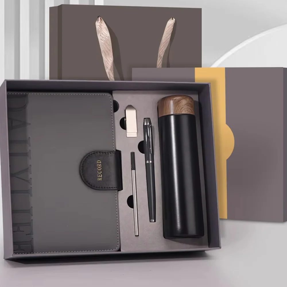 304 Stainless Steel Thermos Cup with Wood Cover, Metal Pen, 16GB USB Flash Drive and A5 Notebook Gift Set gallery 4