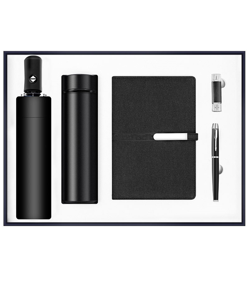 Custom Corporate Gift Set with Umbrella, Bottle, Notebook, Pen & USB Drive