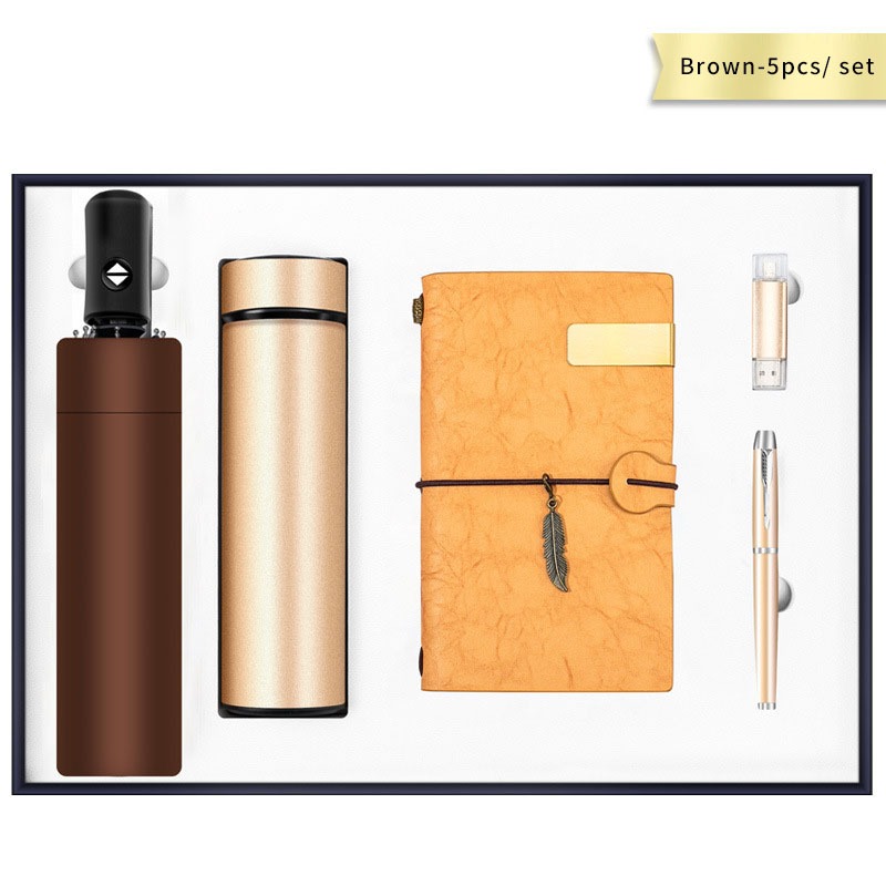 Corporate Gift Set with Automatic Umbrella, Stainless Steel Bottle, Notebook, Pen & 16GB USB Drive