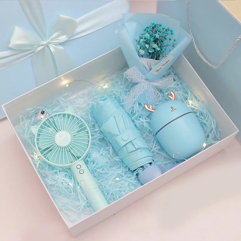 Mini Fan, Stainless Steel Thermos Cup, Automatic Umbrella & Humidifier Gift Set gallery 2