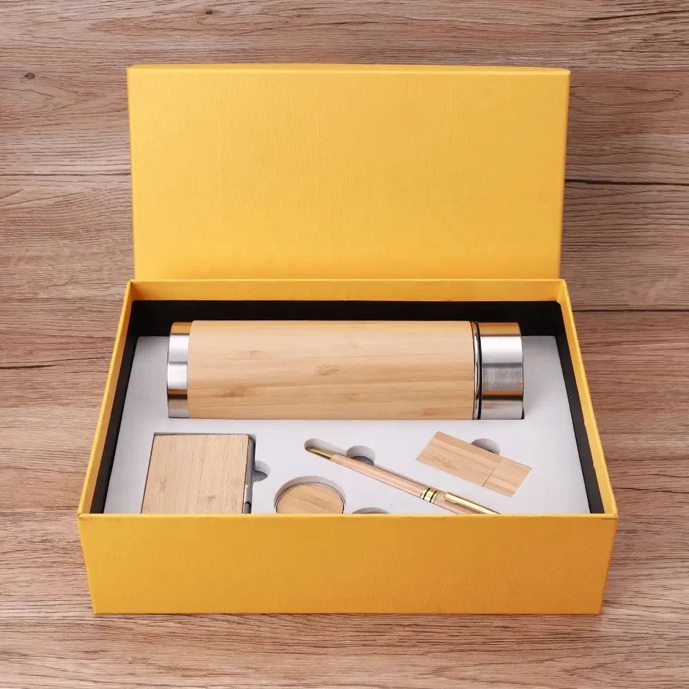 Wooden Corporate Gift Set with Bottle, Cardholder, Keyring, Pen and USB Drive