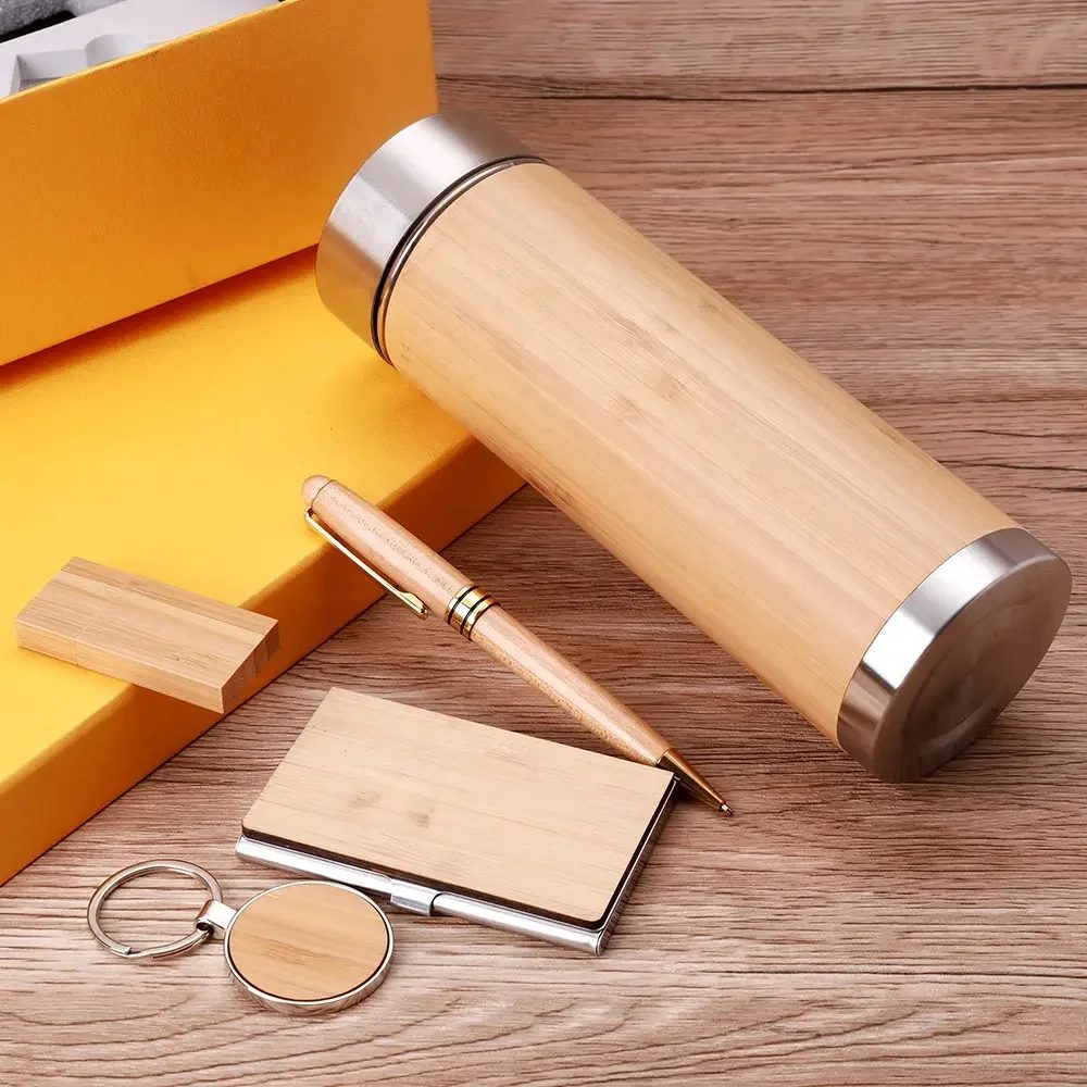 Wooden Corporate Gift Set with Bottle, Cardholder, Keyring, Pen and USB Drive gallery 1