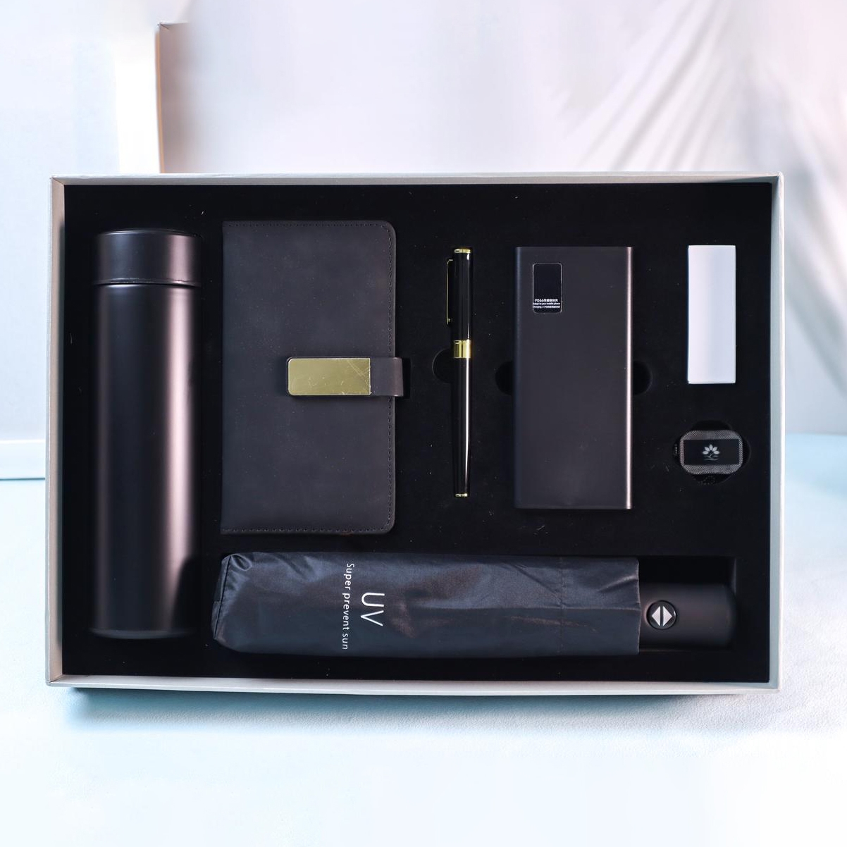 Custom Corporate Gift Set with Stainless Steel Bottle, Umbrella, Power Bank & More