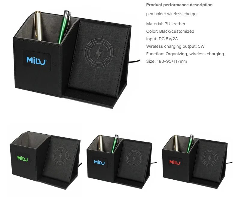 LED logo Pen Holder with Wireless Charger gallery 1